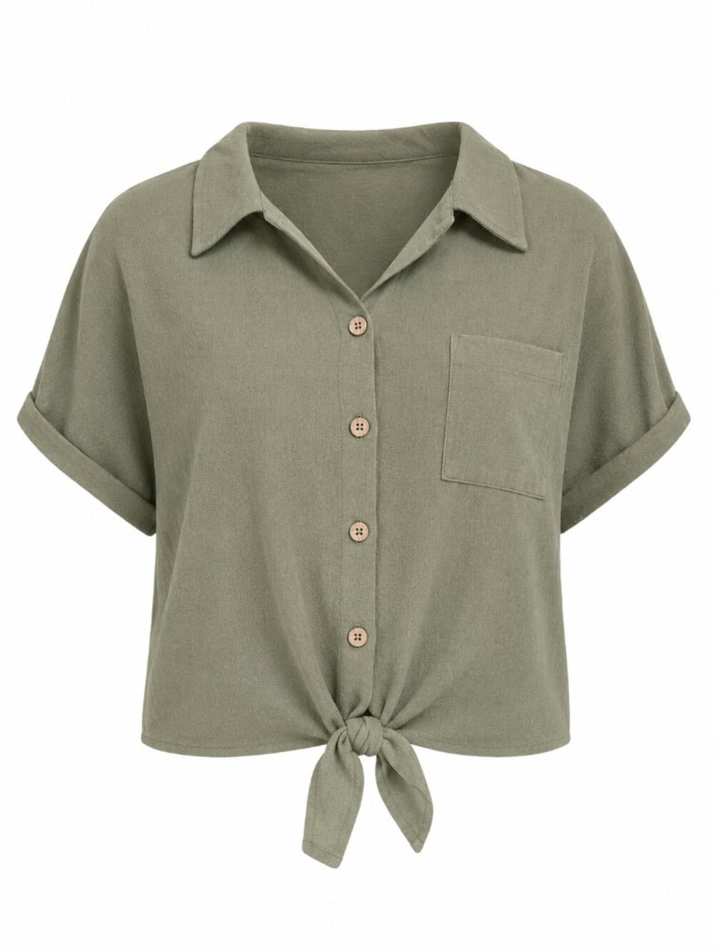 Hem & Thread Olive Green Tie-Front Button Down Shirt Size M